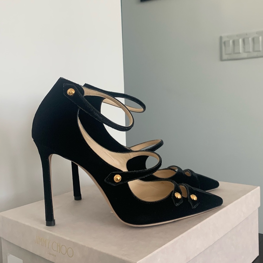 Authentic Jimmy Choo Lacey 100 Black Velvet Pumps | Size 39.5